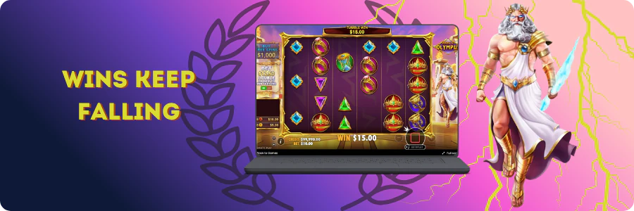 Gates of Olympus tumble feature with cascading wins